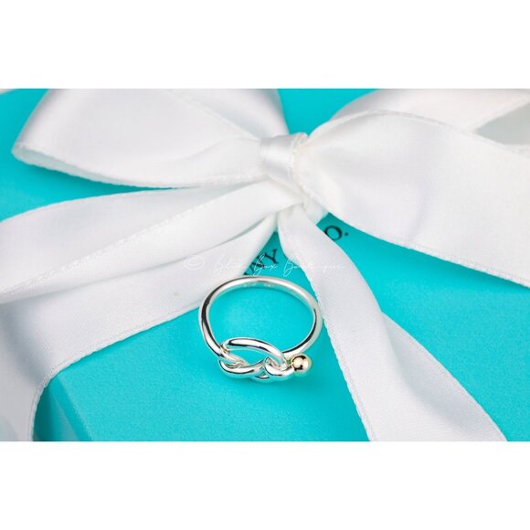 Tiffany & Co. Ring "Love Knot" Band in 18k Gold Sterling Silver Vintage Size 4.5 - Picture 5 of 8